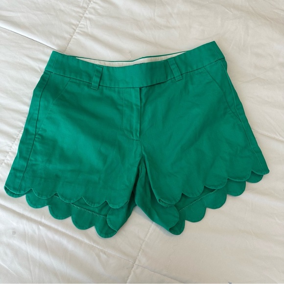 J.Crew Women's Linen Cotton Blend Summer Green Scalloped Hem shorts size 0 - Picture 2 of 10